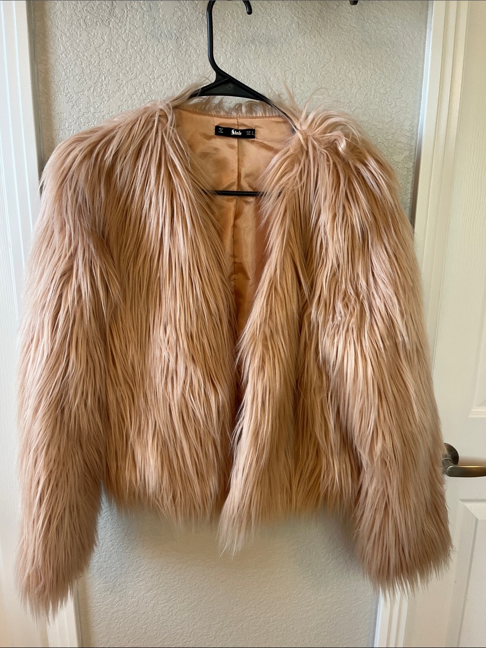 Blush Champagne Pink Faux Fur Jacket size M